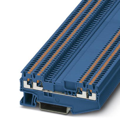Phoenix Contact Multi-Conductor Terminal Block; PT 1.5/S-QUATTRO-MTD BU; 10A; 300V; 1-Level; #26 - #16; Push-In Connection; Blue